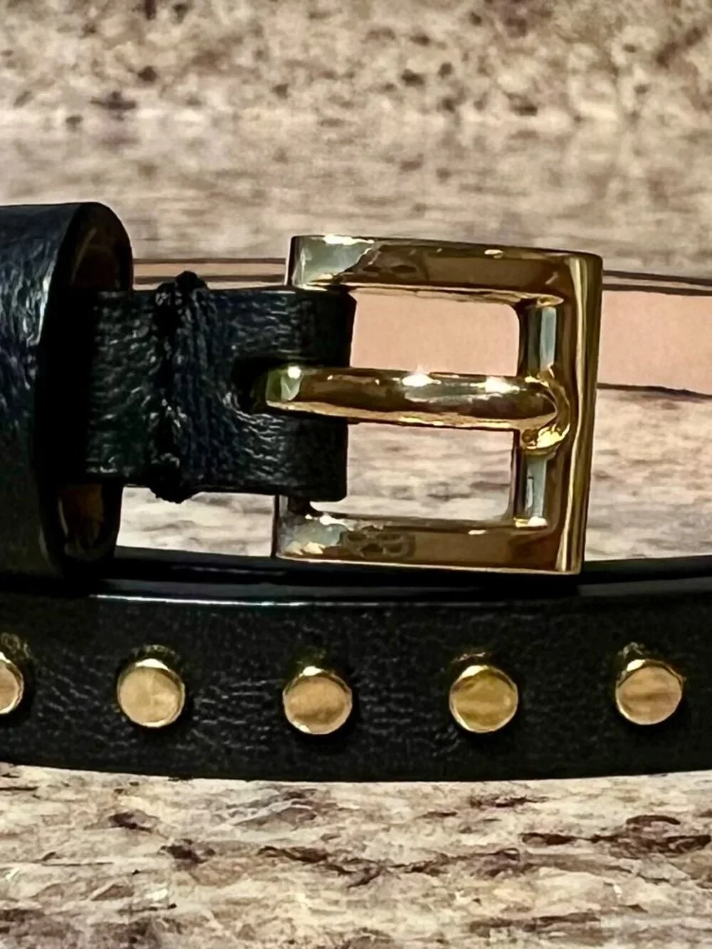 *NEW* {J.CREW} Women’s Gold Studded Black Leather Belt-Headband Set (Size Small) - Picture 4 of 8